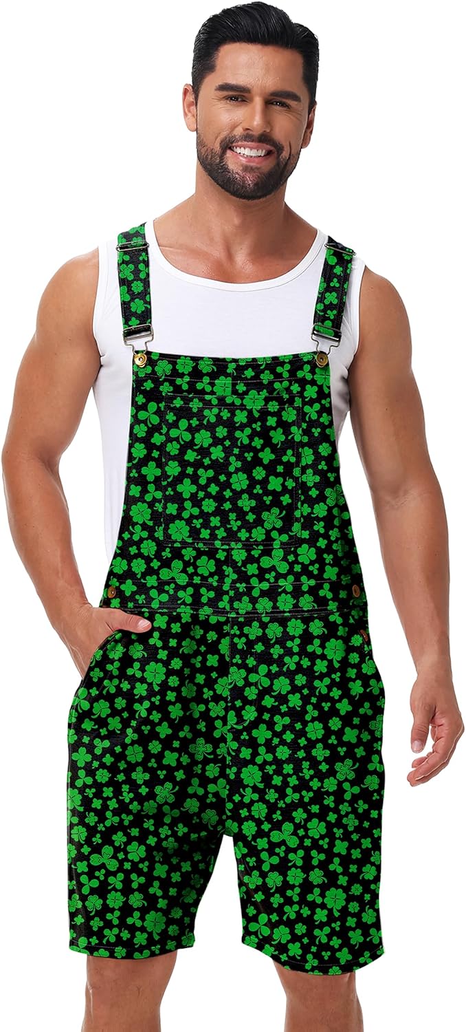 AOBUTE Unisex Mardi Gras Denim Bibs Overalls Men Carnival Printed Shorts Rompers Jumpsuit