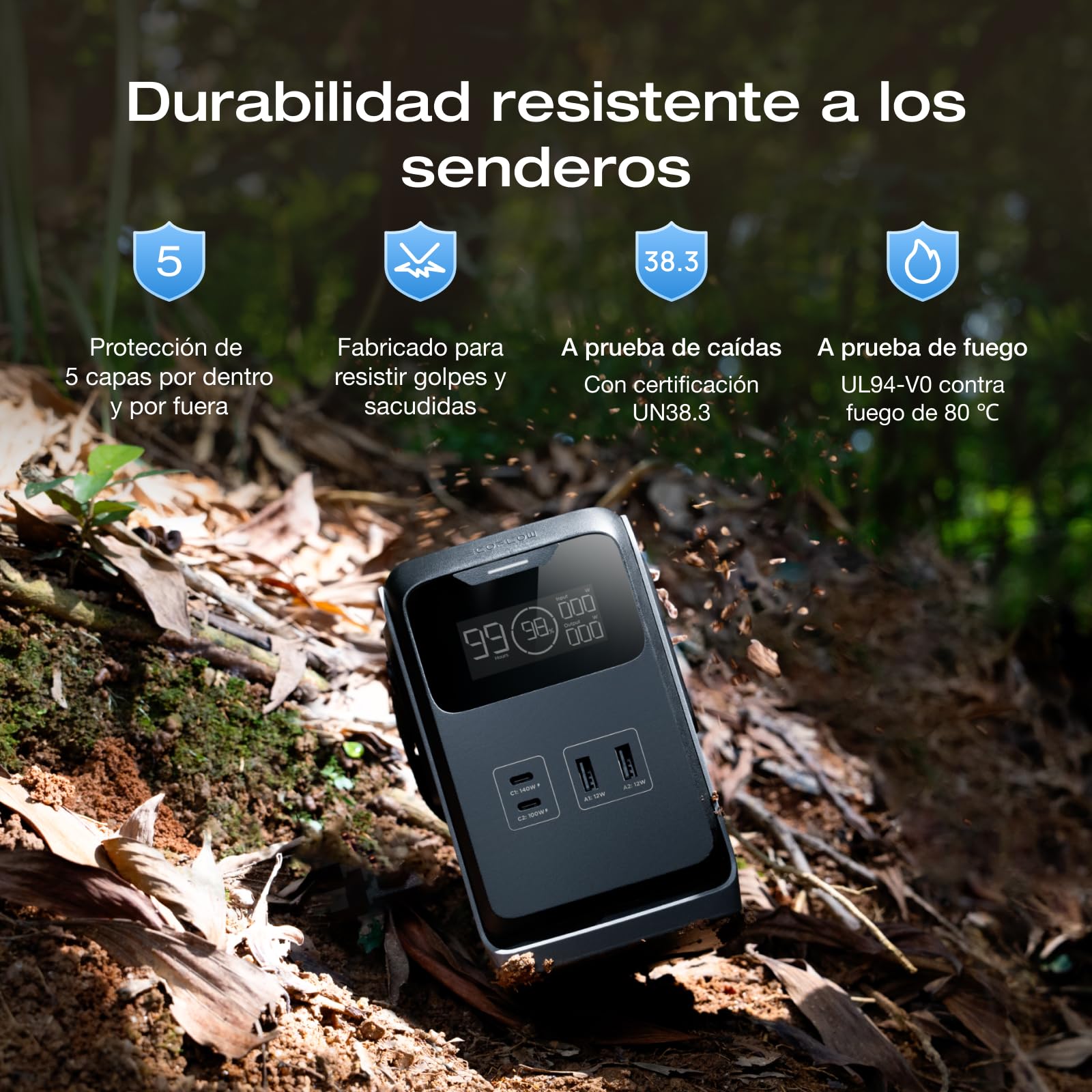 Estación de energía portátil ECOFLOW Trail 200 DC, banco de baterías LFP de 192 Wh con asa, generador solar de 220 W, carga rápida, 4 puertos de salida, resistente, para camping, viajes, emergencias