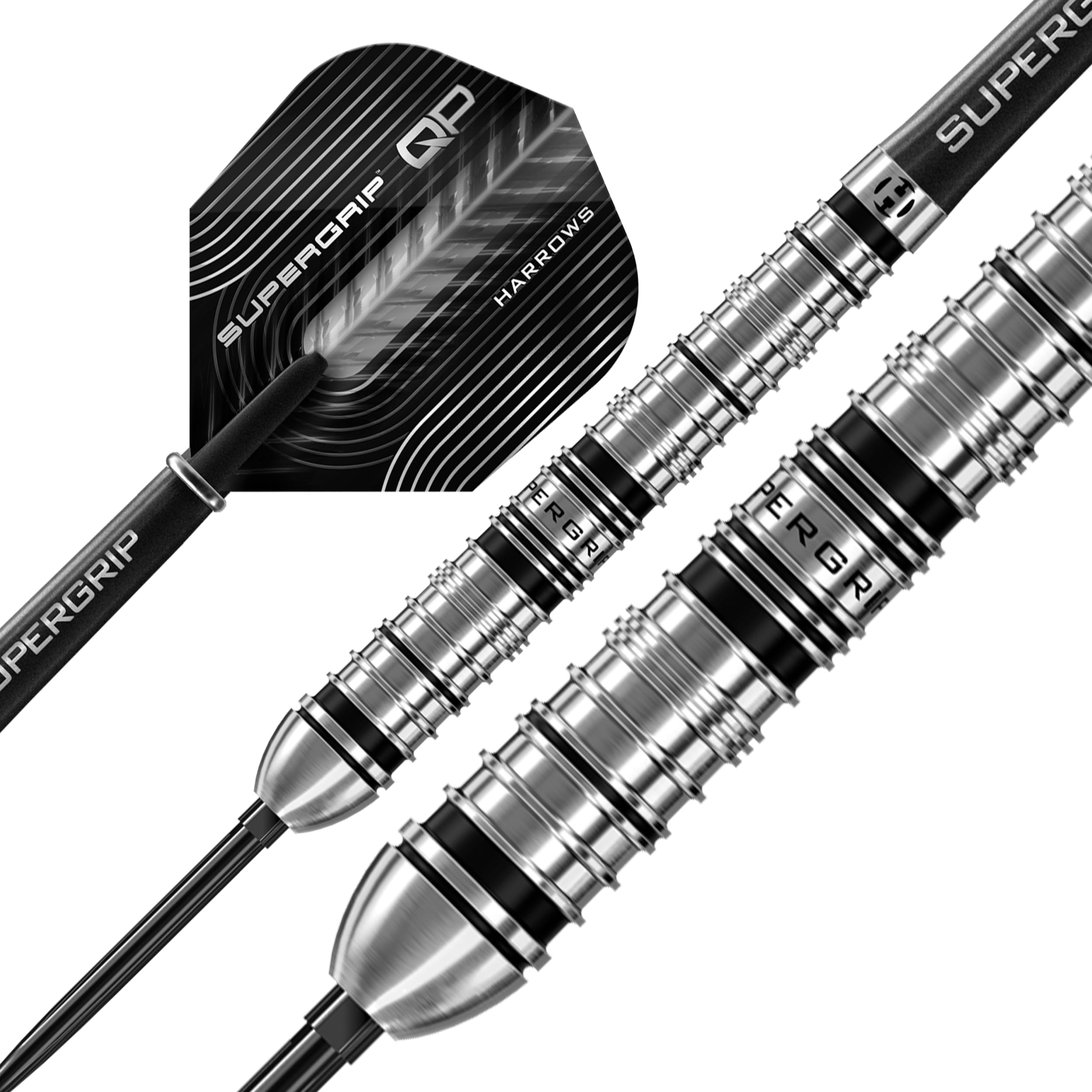 Harrows SuperGrip QP stożkowe rzutek 90% wolframu, zestaw rzutek ze stalową końcówką z systemem szybkiej wymiany punktów, 22 g, 23 g, 24 g, 26 g, 28 g i 30 g, zawiera trzonki Supergrip i loty 100