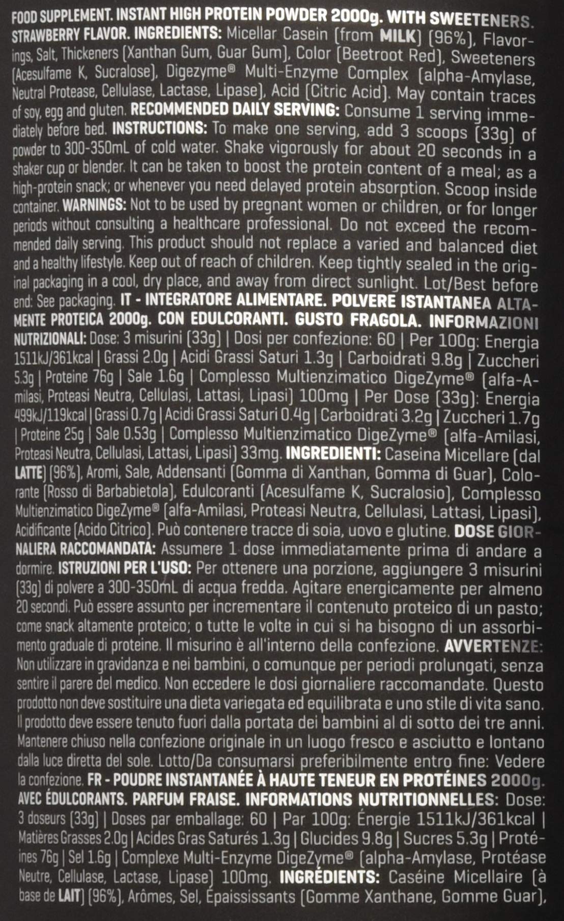 Prozis Xtreme Casein SS Integratore, 2000 g, Fragola