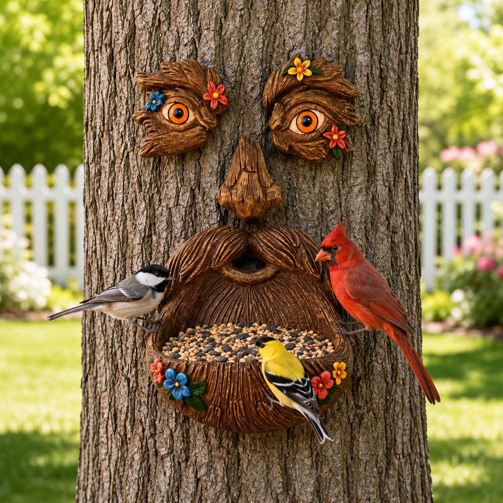 Yeomoo Bird Feeders Tree Face for Wild Birds, Garden Ornaments Outdoor