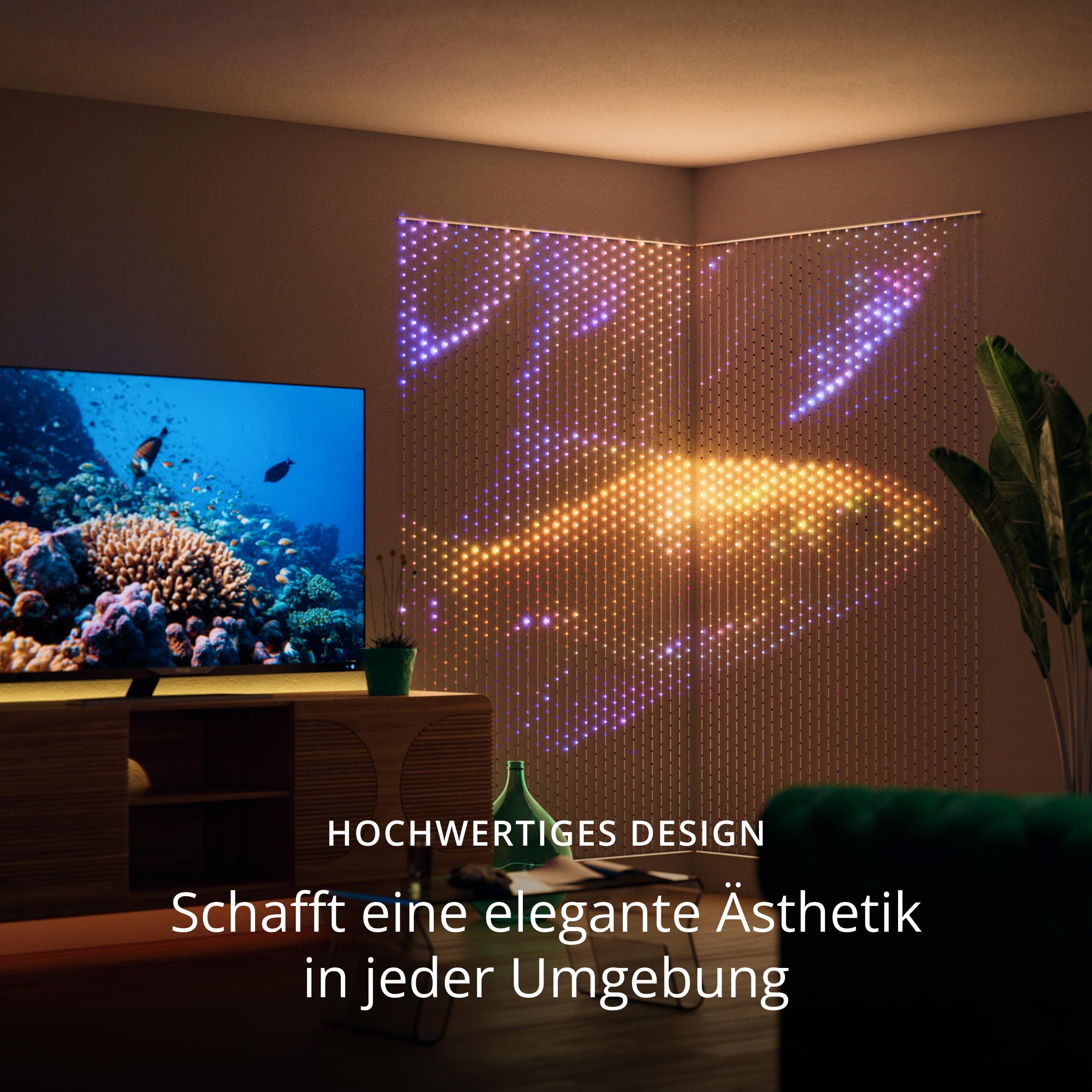 Twinkly Matrix 480 LED RGB LED-Vorhang hohe Dichte Smart RGB Gaming-Lichter kompatibel Razer Chroma Omen Alexa Google Home App-Steuerung transparentes Kabel 1m x 1m