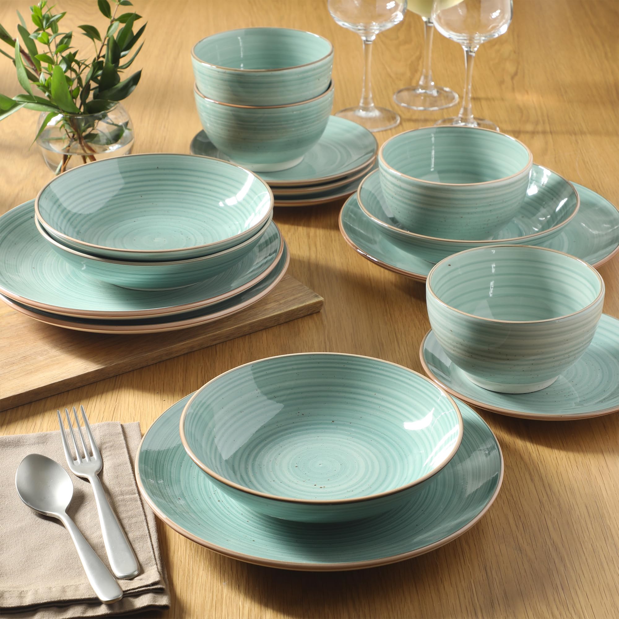 Amazon.com | Gibson Home Stonebury 16 Piece Plates and Bowls Teal
