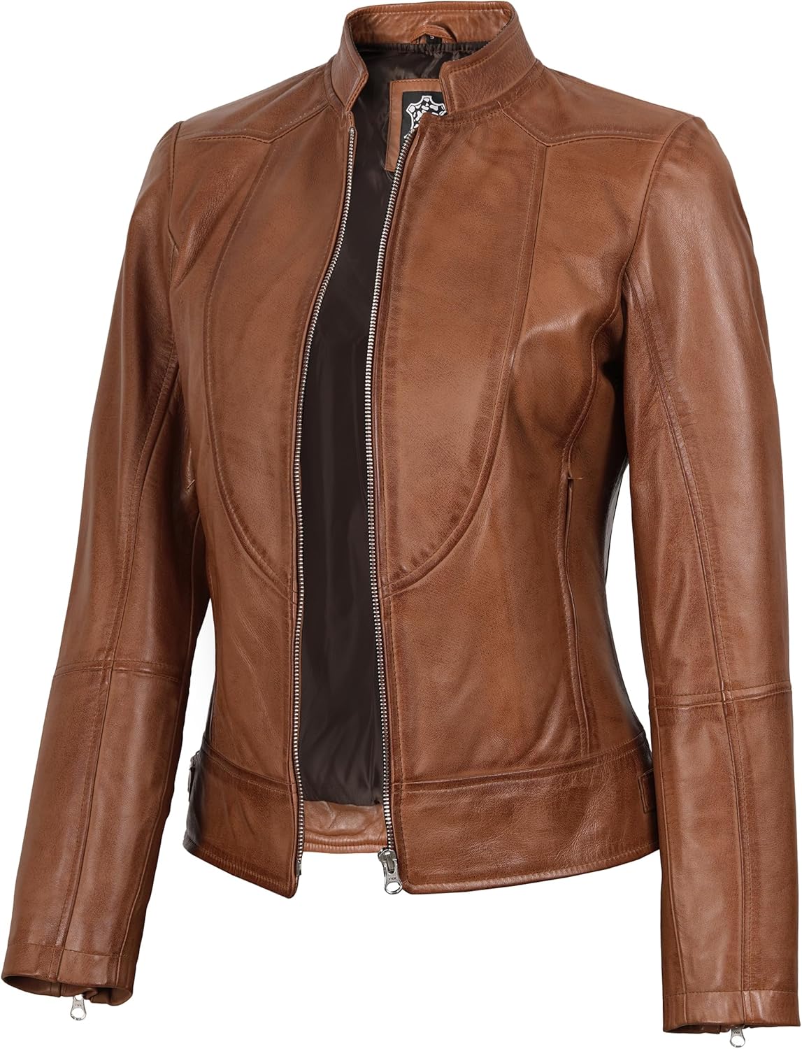 Blingsoul Disc Leather Jacket Women - Cafe Racer Real Lambskin Womens Leather Jacket