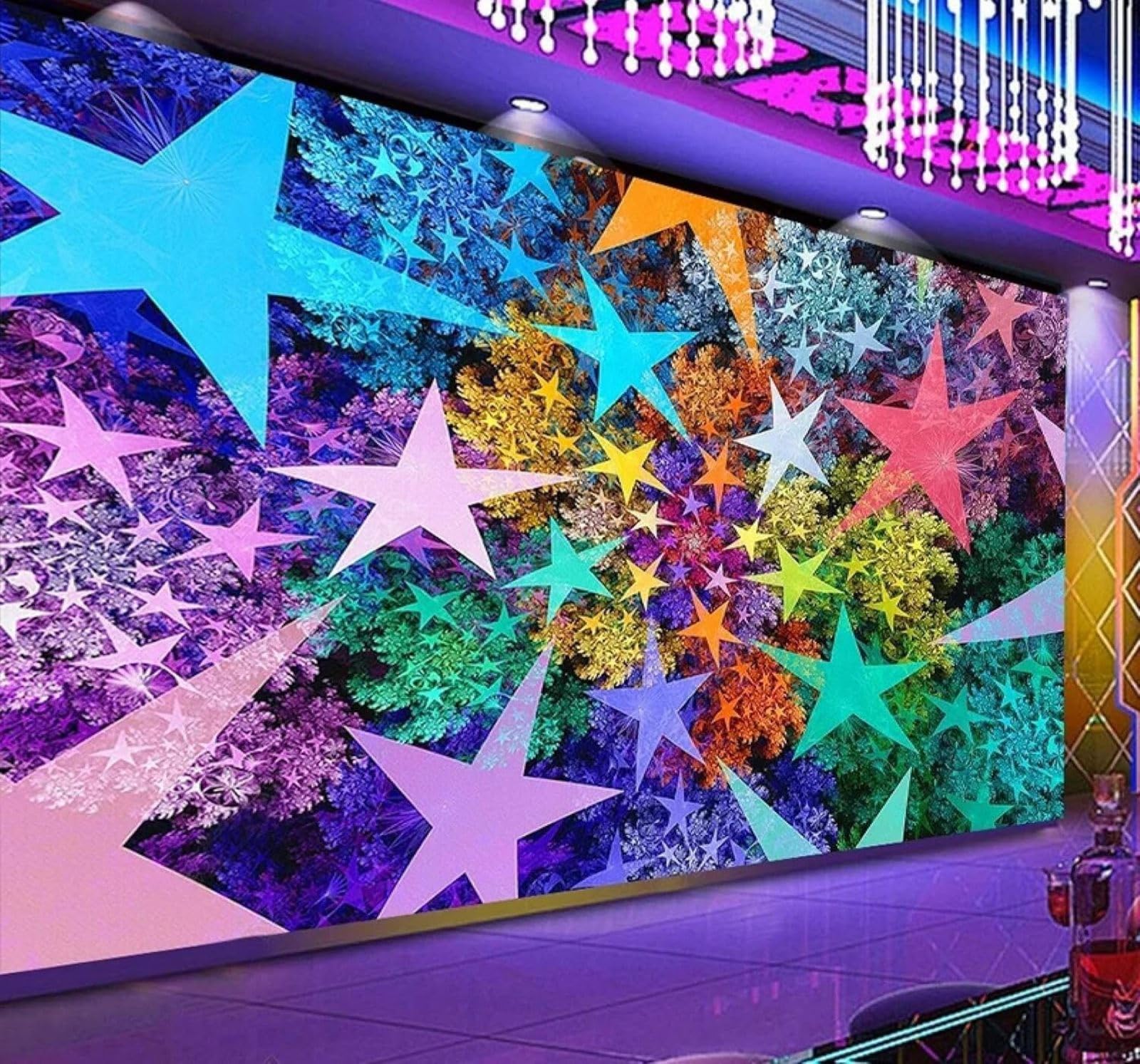XLMING Creative Colourful Flowers Stars Club 3D Wallpaper Silky Texture Home Study Office Grey Dining Room Sofa Bedroom Living Room TV Backdrop-400cm×280cm