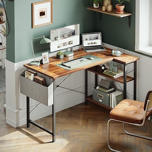 Miniatura 2 de CubiCubi - Escritorio pequeño en forma de L de 40 pulgadas, con estantes de almacenamiento, escritorio de esquina para oficina en casa, mesa de