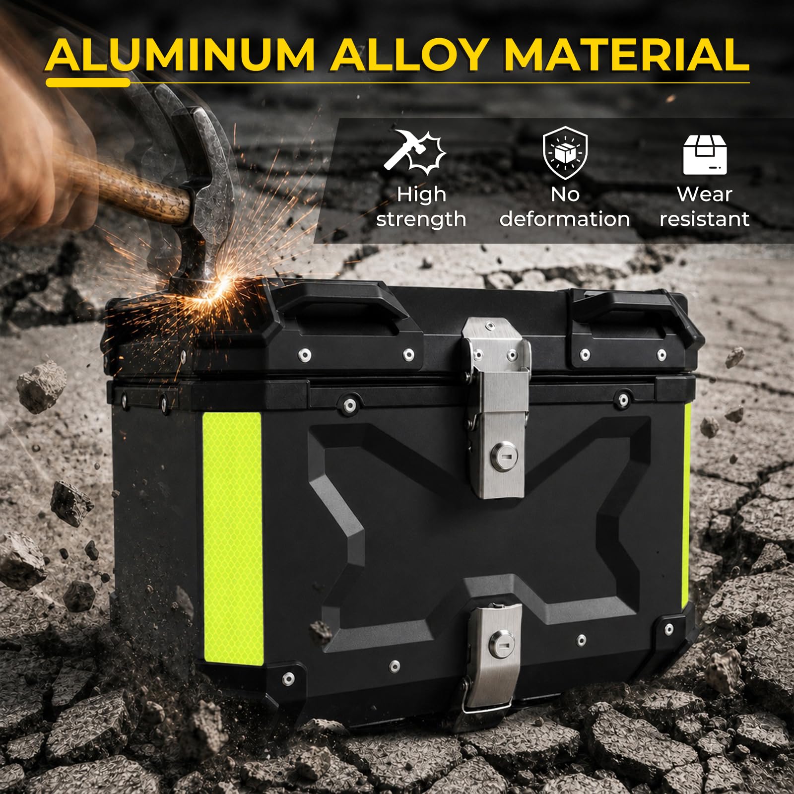 Baúl para motocicleta de aluminio de 45 L, 45 litros, maletín trasero impermeable universal, cierre rápido con cerradura, acolchado para la espalda, forro interior, caja trasera Enduro