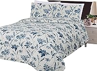 Vista 1 de Marina Decoration Juego de funda de edredón de 3 piezas con 2 fundas de almohada, con estampado floral de tinta azul, tamaño King