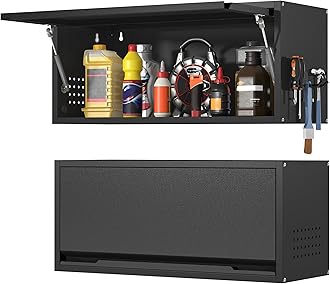 Coolsun Metal Wall Cabinet, Garage Wall Cabinet with Up-Flip Door, 31.5" W Wall Mounted Metal Storage Cabinet for Kitchen,Garage,Basement,Ware House Assembly Required (Black)