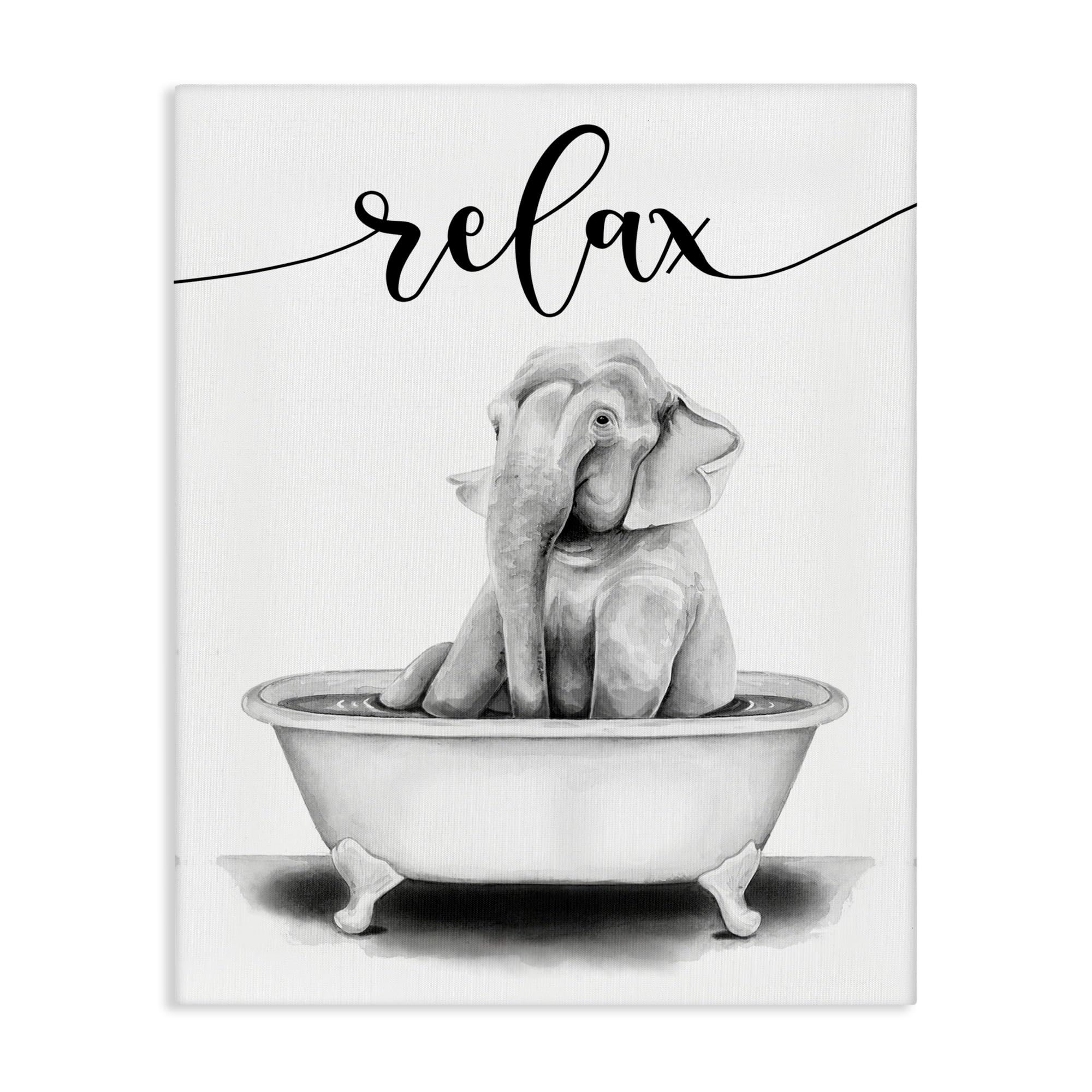 Stupell Industries Elephant Bathroom Relax Text Animal Tub Sketch, Designed by Rachel Nieman Wall Art, 24 x 30, Canvas