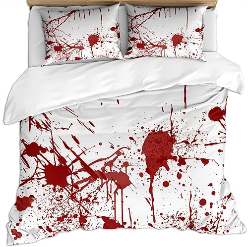 Juego de ropa de cama de 3 piezas con estampado de sangre de terror, juego de funda de edredón de decoración de Halloween sangriento, microfibra