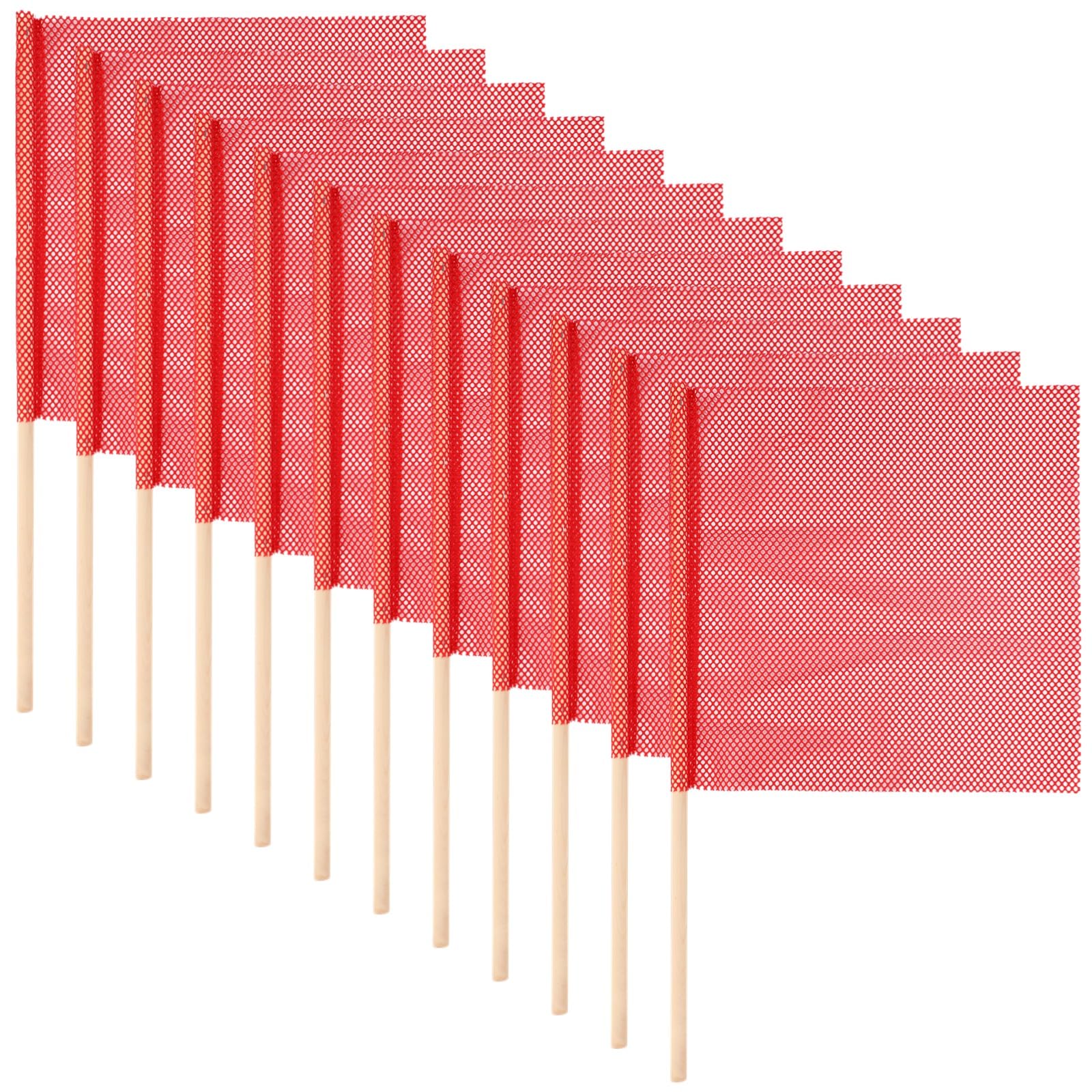 12 banderas de mano de malla de PVC naranja fluorescente para seguridad de tráfico, 18 x 18 pulgadas, señales de advertencia de carga de gran tamaño para camiones con postes de madera, para