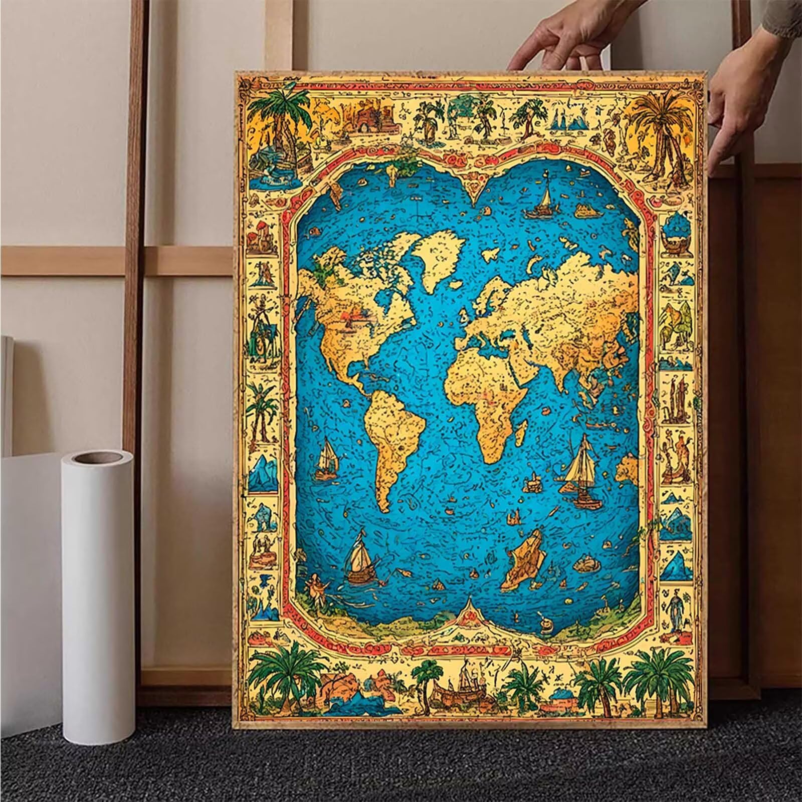 Mapa świata Diament Malarstwo Dorosły Duży Format 80 x 110 cm, Diamentowy obraz Mapa Malarstwo Diament Rhinestone Ścieg krzyżykowy 5D DIY Haft Diament Dekoracja ścienna do dekoracji ścian -h2516L