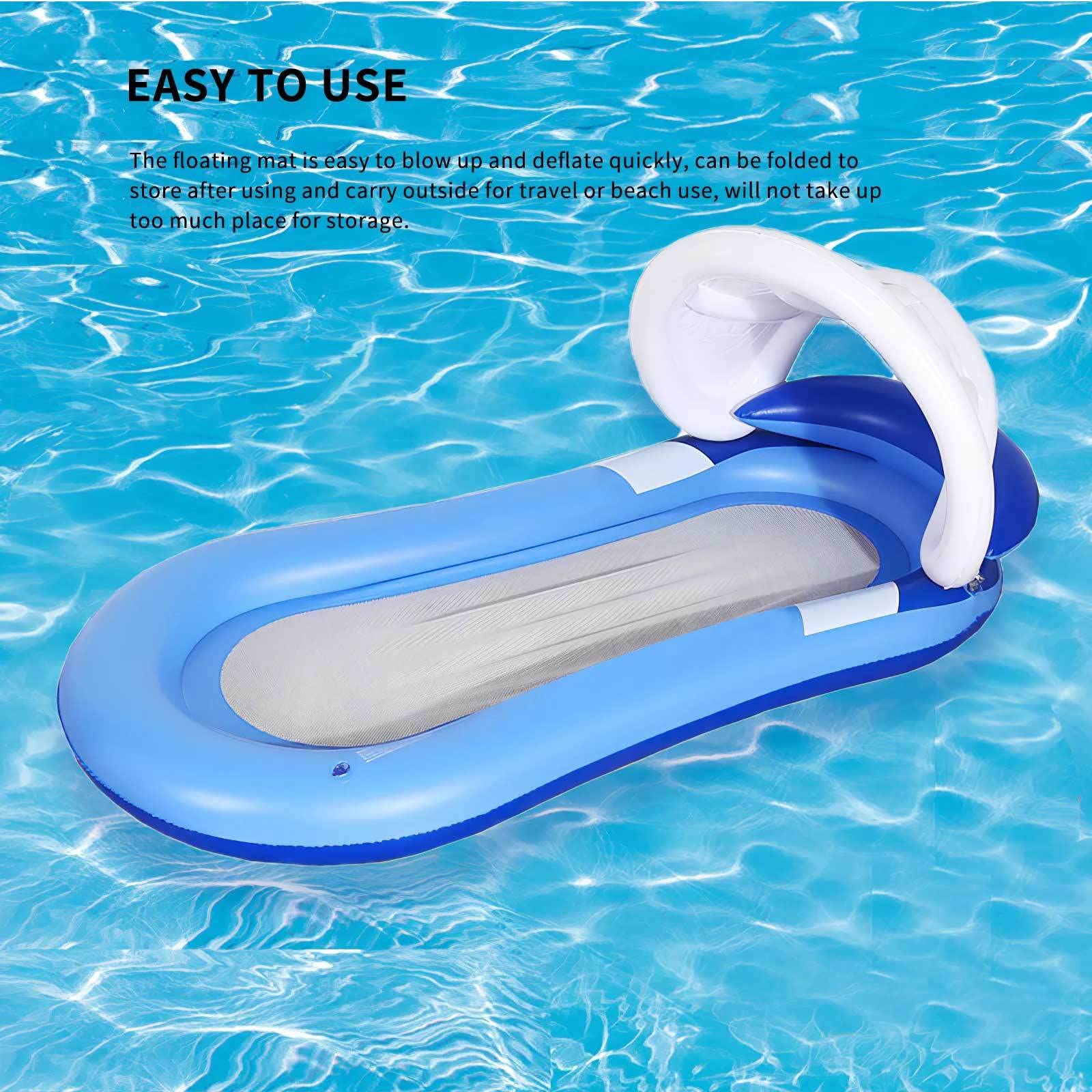 AADECOR Chaise Longue de Piscine Gonflable avec auvent - Radeaux gonflables de Flotteur de Piscine avec Le Salon de l'eau d'ombre - Jouet de fête de Piscine pour Adultes Enfants,Blue