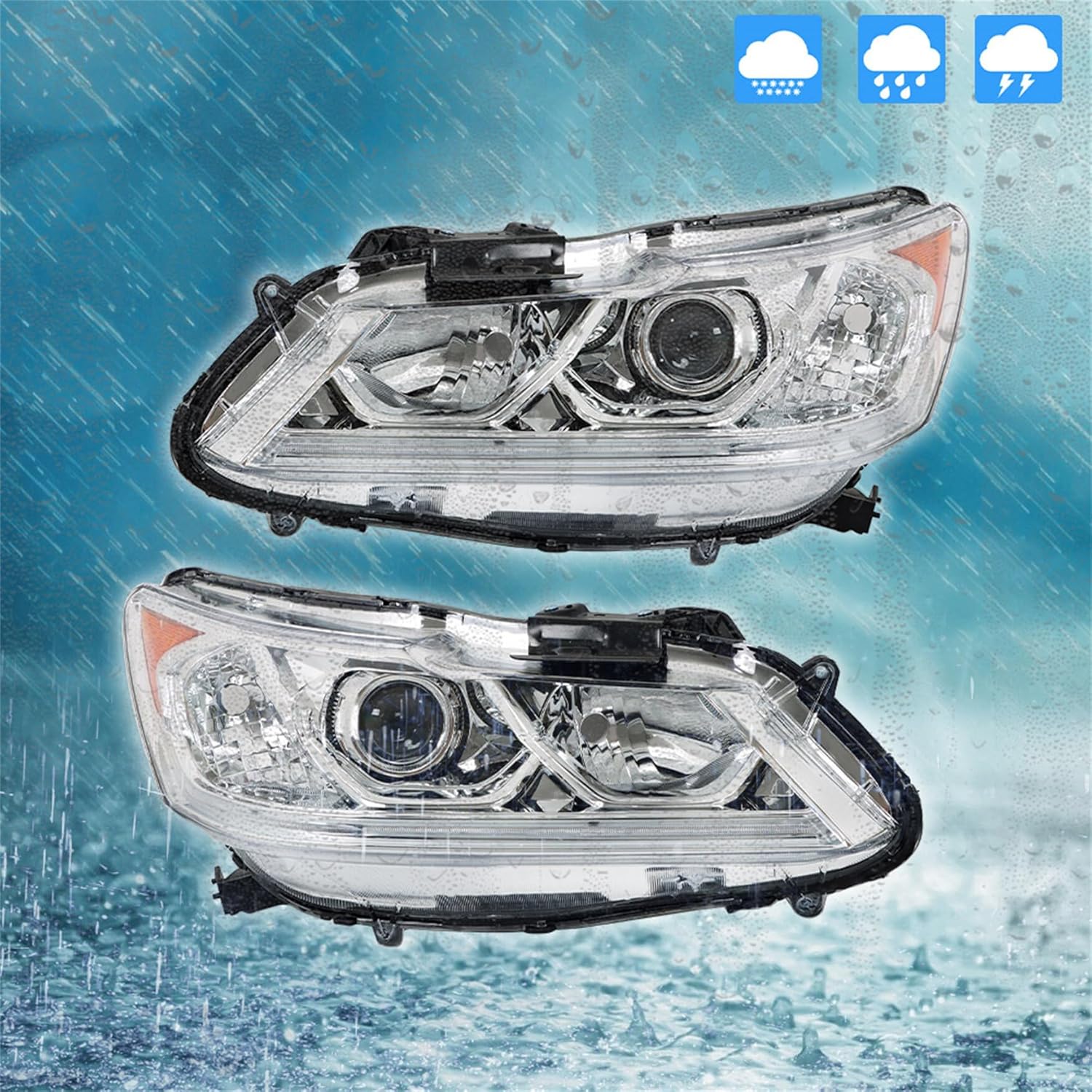 WFLNHB 2PCS Driver and Passenger Side Headlight Assembly Replacement for Honda Accord Sedan 4Dr 2016-2017 Headlights Halogen w/DRL Projector White Trim 33150T2AA81