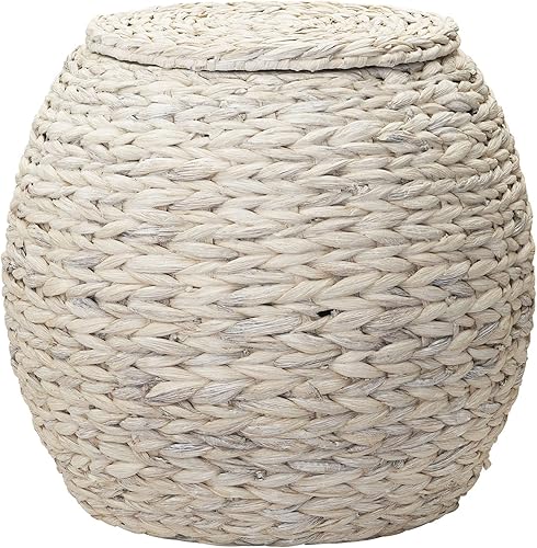 Household Essentials - Mesa auxiliar en forma de cesta grande de mimbre tejida redonda con tapa extraíble, 17 pulgadas de ancho x 19 pulgadas de