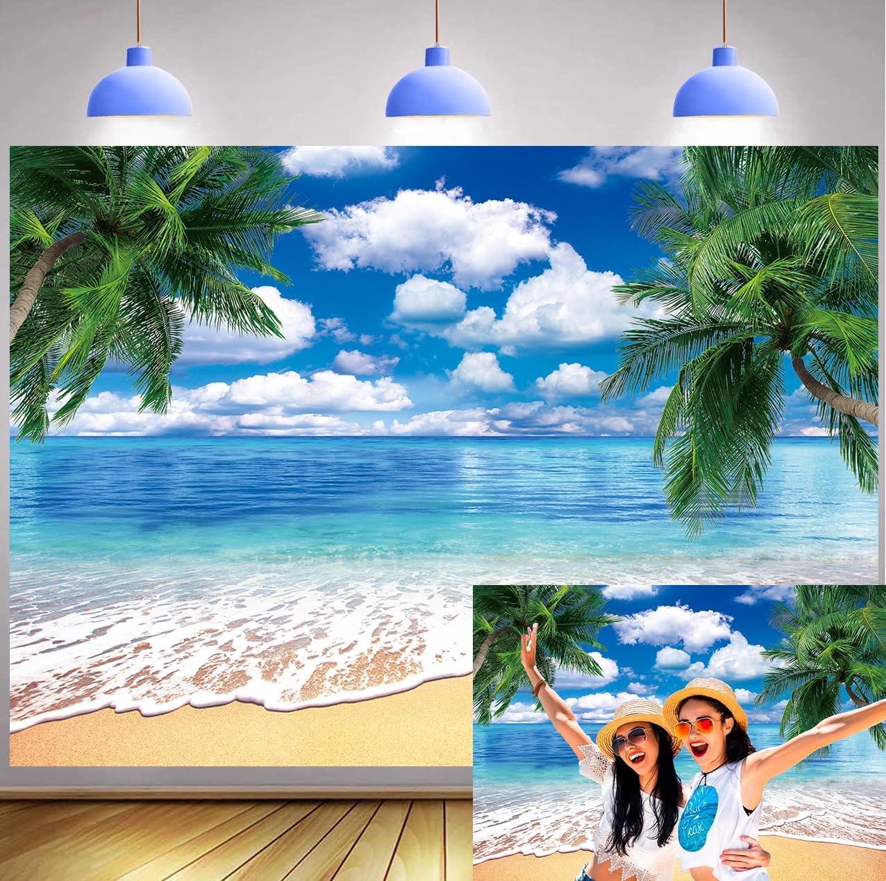 Summer Beach Backdrop for Photography 7x5FT Tropical Palm Leaves Hawaiian Background Aloha Luau Beach Pool Party Decoration Photo Booth Props