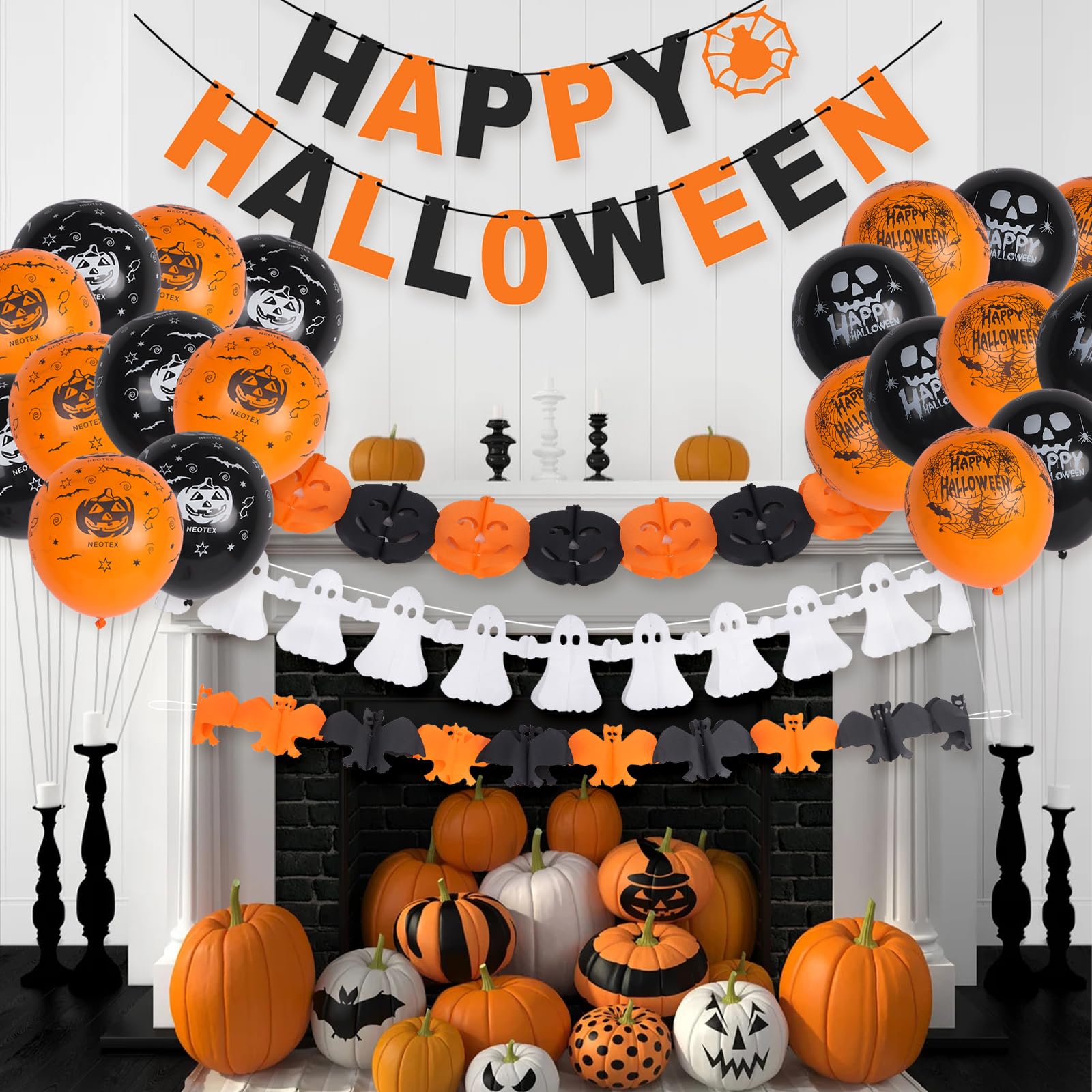 Halloween Girlande Set Mit Geistern - 2 Banner & 21 3D Sticker Für Kinderparty