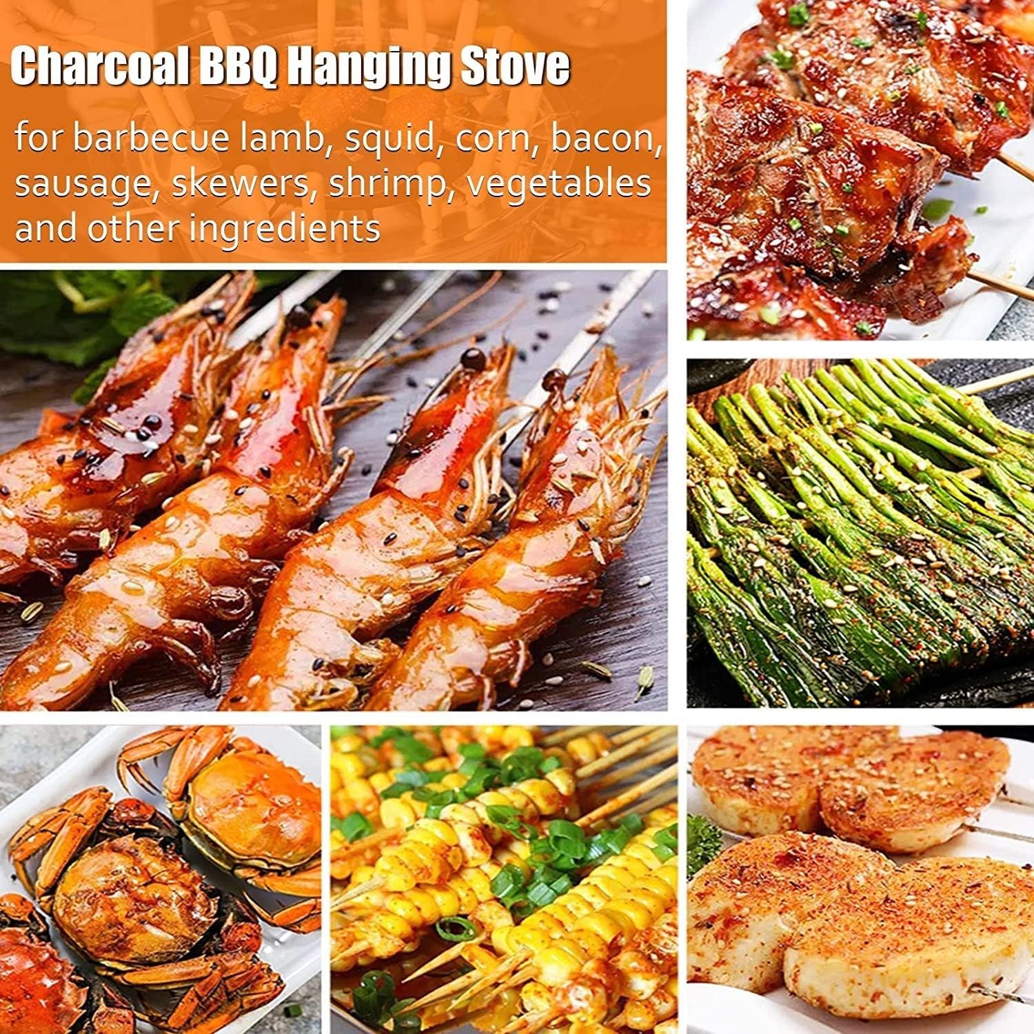 Barile di Carbone BBQ Grill Affumicatore Barile di Carbone BBQ Grill, Fornello Sospeso per Barbecue Verticale, Barbecue in Acciaio Inossidabile Grill Mesh Barrel con 20 Pz Spiedini di Kebob, L