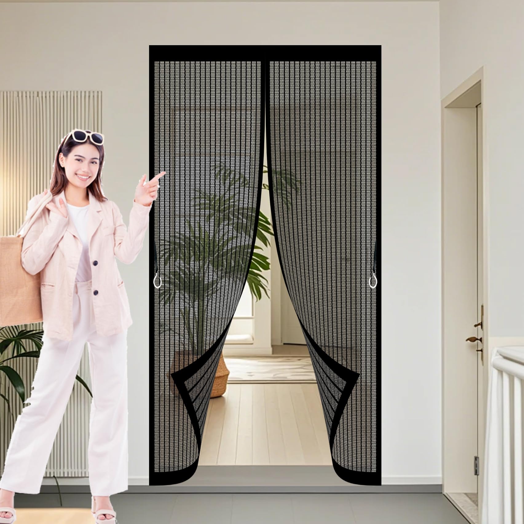 Xueqxue Black Fly Screens For Doors 74 X 218 Cm With Powerful Magnets & Full Frame Magic Tape No Gap, Lets Fresh Air In, Keep Bugs Out Magnetic Thermal Door Curtain For Patio Doors Balcony,