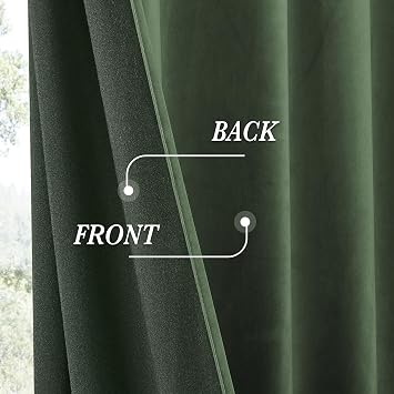 RYB HOME Green Velvet Curtains 63 inches Length with Hook Belt