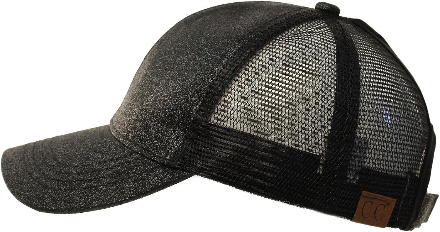 C.C Ponytail Messy Buns Trucker Ponycaps Plain Baseball Visor Cap Dad Hat Glitter Black,One Size | Casual & Everyday