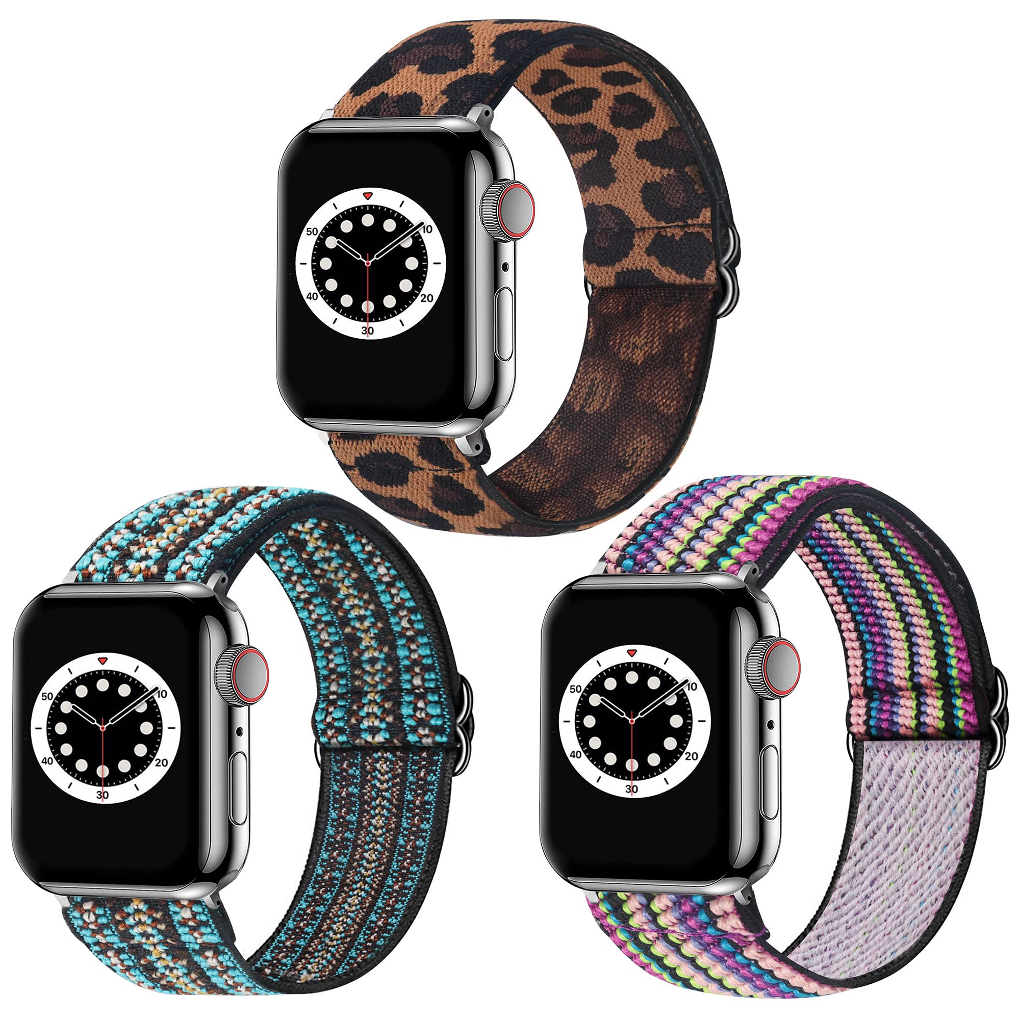 Dsytom 3 Pack Elastic Nylon Band Compatible for Apple Watch Bands Women Men