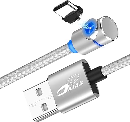 Amazon Daiad 充電ケーブル マグネット L字型 Type C Android アンドロイド スマホ Switch Iqos 防塵キャップ Ledライト付き 強靭ナイロン編み加工 Type C充電専用端子 Usbケーブルセット シルバー パソコン 周辺機器 通販