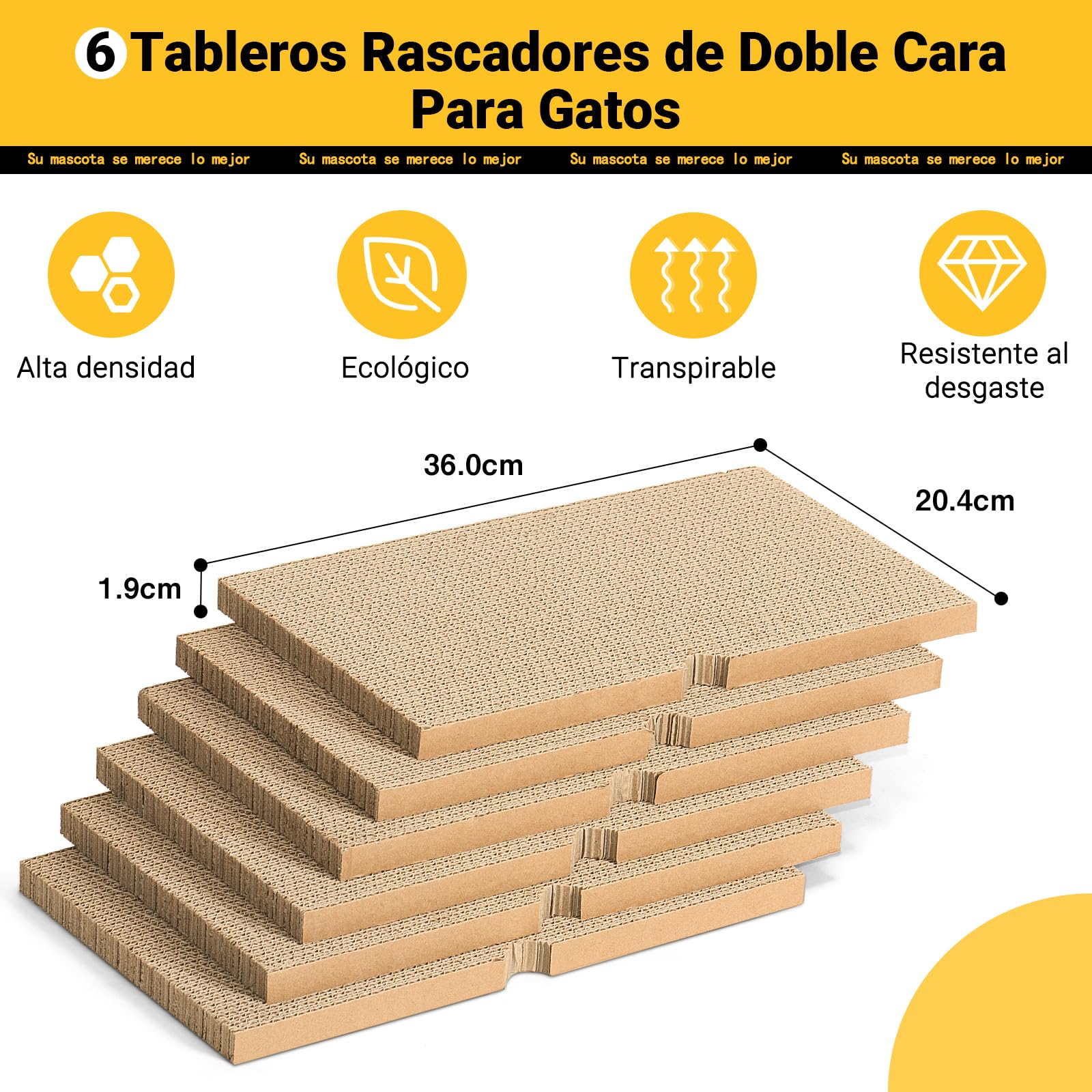 Ycozy Rascador para Gatos con 2 Cajas y 6 Tablas para rascar, Grande XXL, cartón rascador de Doble Cara para Gatos, cartón Intercambiable, Resistente