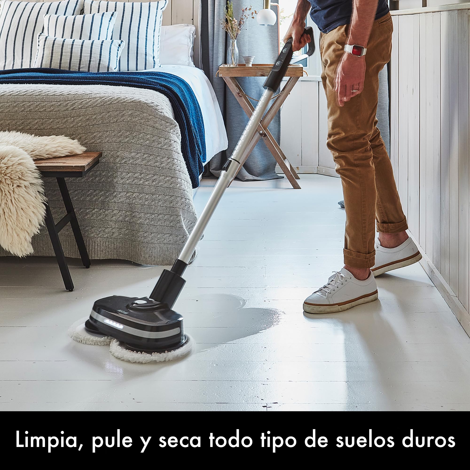 AirCraft Home, PowerGlide Limpiador y Pulidor de Suelos Duros Inalámbrico con 8 Almohadillas, Batería Recargable para Madera, Baldosas, Terrazo y Laminado