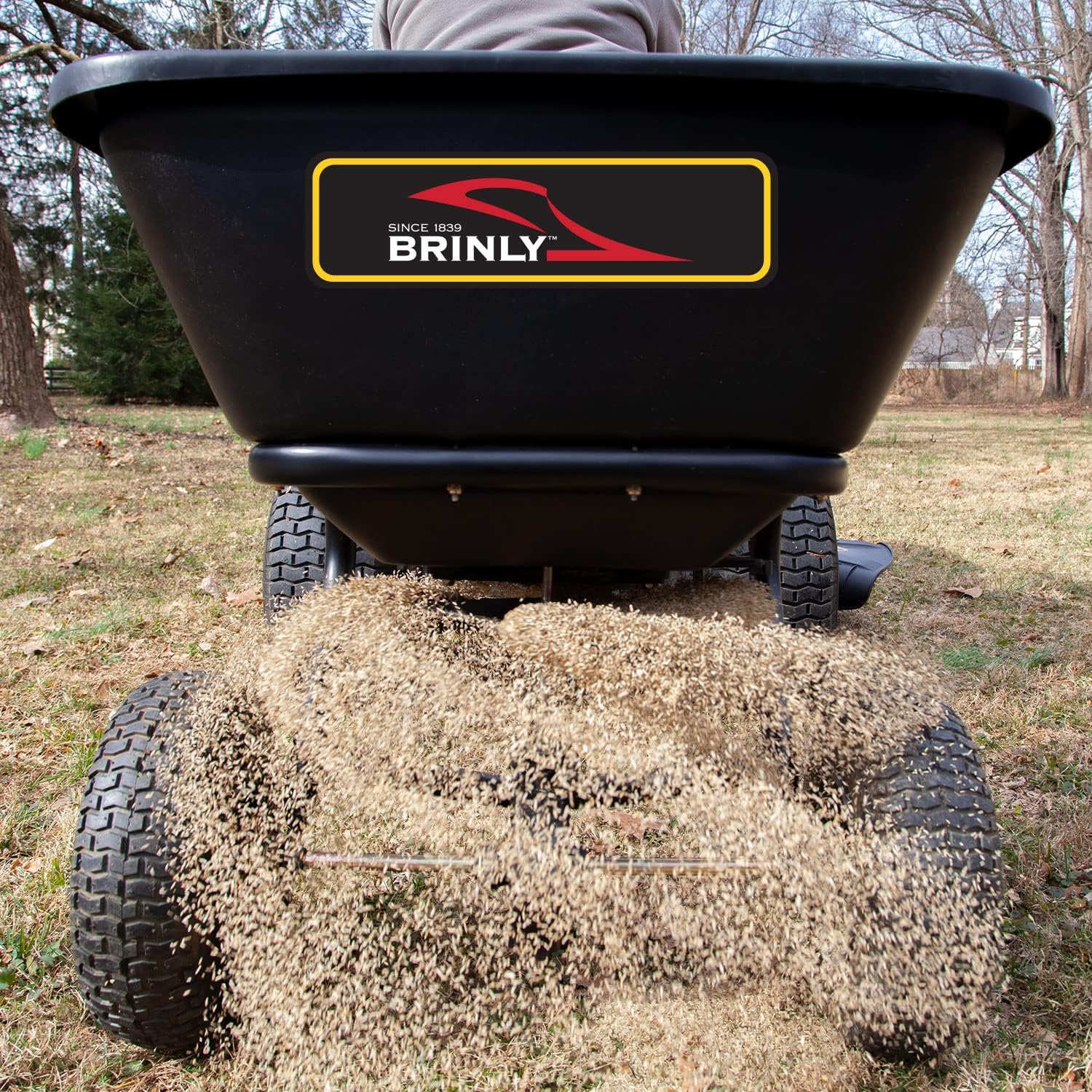 Brinly BS26BH-A Tow Behind Broadcast Spreader with Universal Hitch, 125 lb. - Flat Black