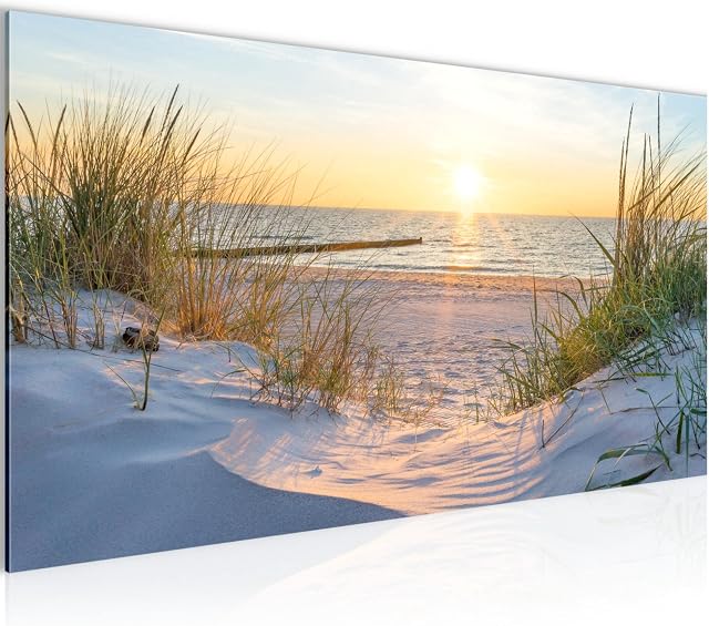 Runa Art Canvas Wall Art Beach Sunset 1 Piece Non-woven Canvas Prints for Living Room and Bedroom Sea nature Blue beige 041712a