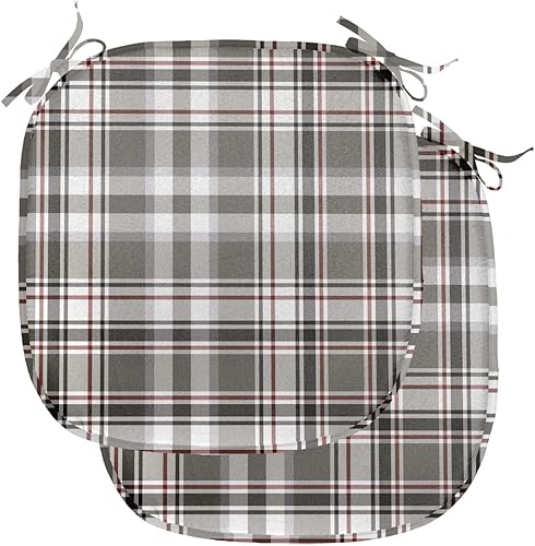 Lunarable Juego de 2 cojines de asiento para silla a cuadros, clásico inglés, tartán a cuadros, rayas geométricas escocesas tradicionales, acolchado