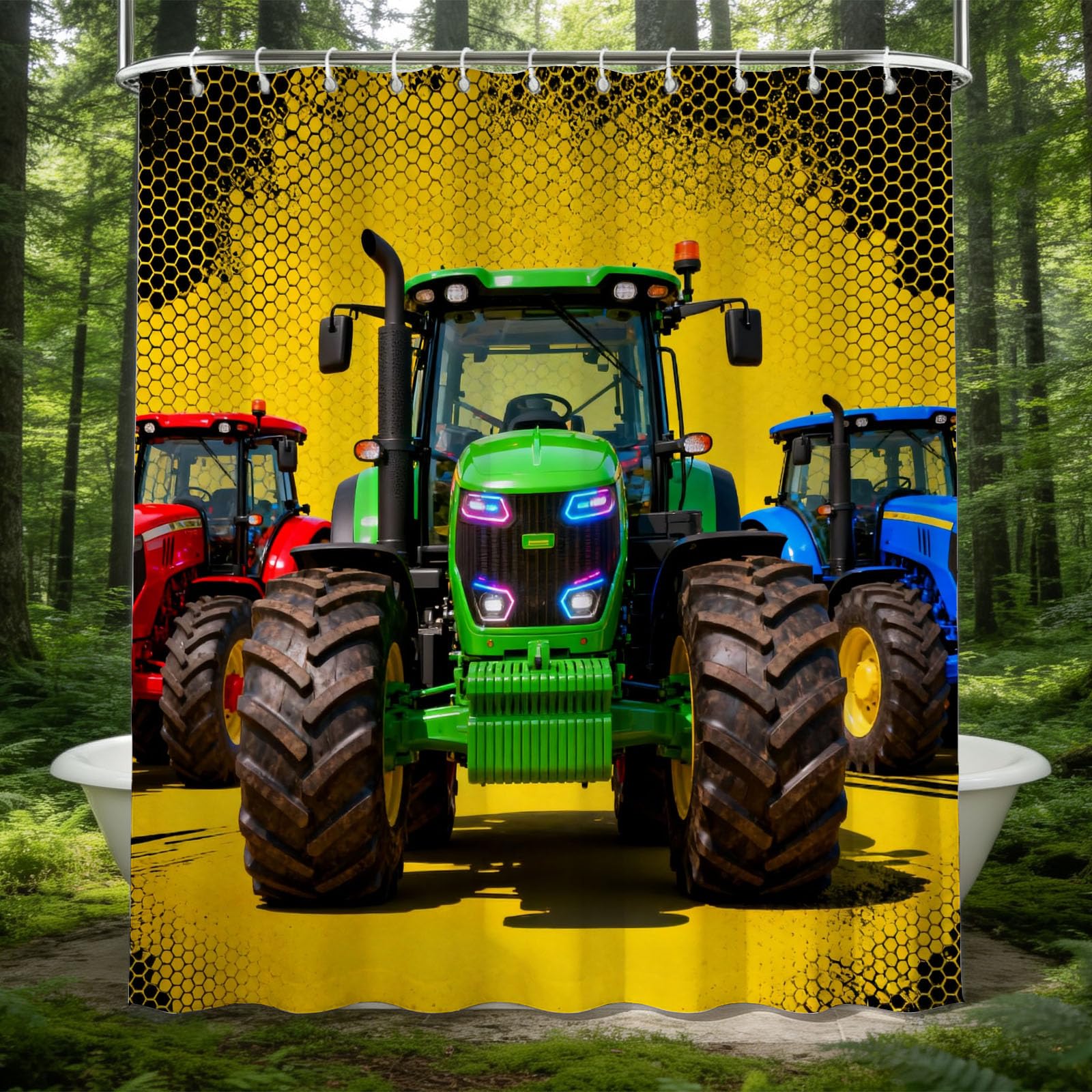 Hongduo 3D Tractor Shower Curtain for Stalls Bathtubs Cartoon Bathroom Decor Shower Curtain Set Polyester Fabric Waterproof 200x200cm/79X79 Inch with Hooks