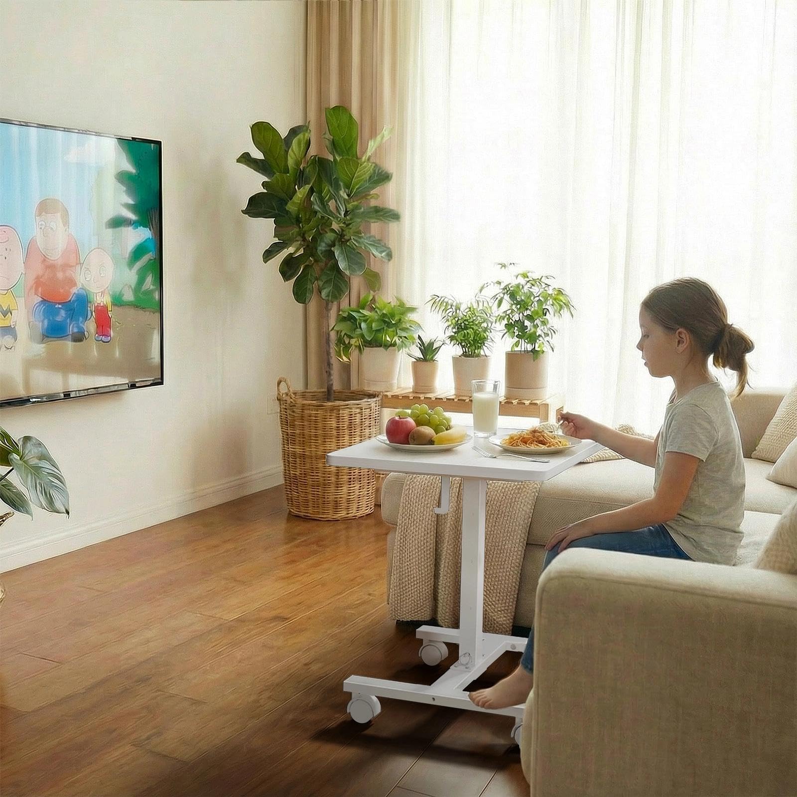 Small White Standing Rolling Desk - 24 Inch Portable Mobile Stand Up Kids Desk Adjustable Height with Wheels — view 2