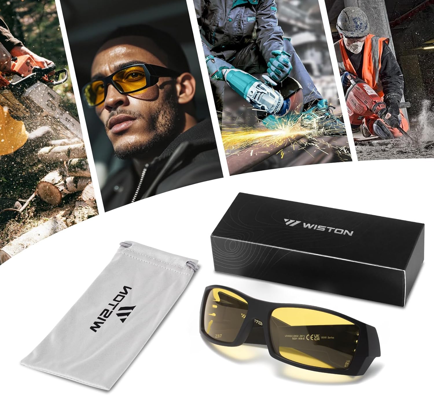WISTON Z87 Sunglasses Wrap Around Sunglasses for Men Rectangular Safety Glasses UV400 for Sport Working 8231