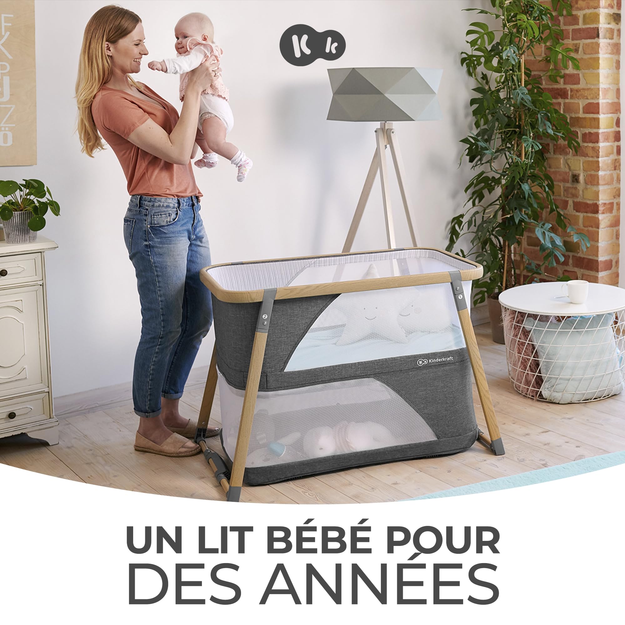 KINDERKRAFT Lit Bébé Sofi, 4en1, Parapluie, Parc Bébé, Voyage, Gris, 1 Unité