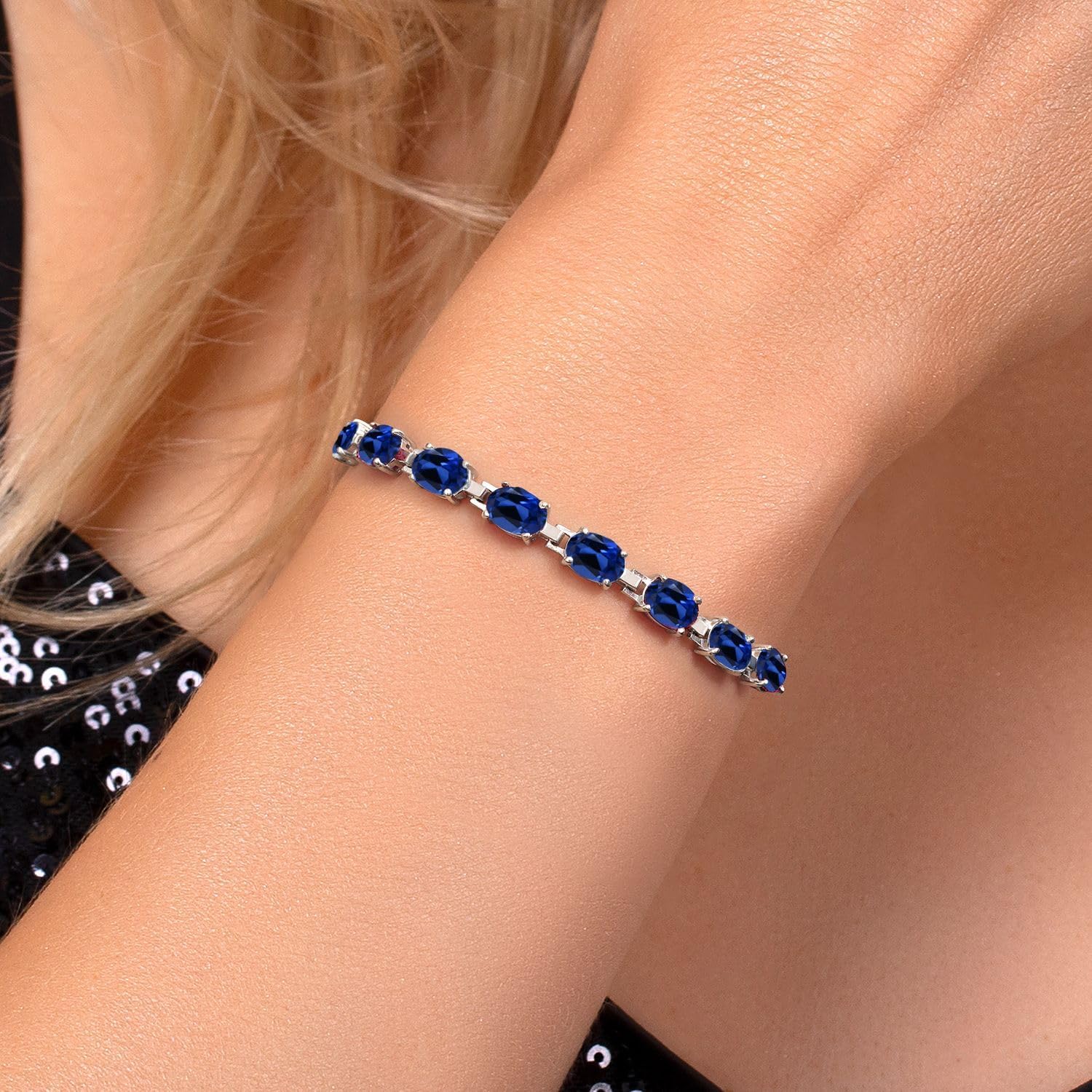 Gem Stone King 5-10 Cttw Gemstone Birthstone 8-Stone Tennis Bracelet For Women | 925 Sterling Silver | 7X5MM Oval | Bollo Bracelet | Adjustable Bolo Bracelet For Women | Easy-On Easy-Off