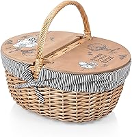 Vista 15 de Picnic TIME Disney Mickey Mouse Country - Cesta de picnic vintage con tapa, cesta de picnic de mimbre para 2 personas (crema con patrón azul marino)