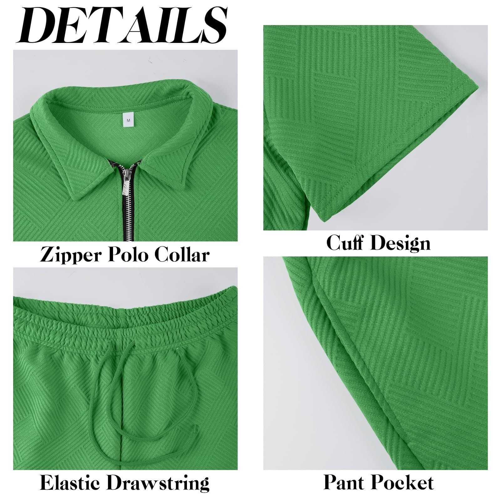 PICKLION Conjunto de 2 piezas de verano para hombre, manga corta y pantalones cortos, estilo casual, vacaciones, con cremallera de 1/4, polo de golf