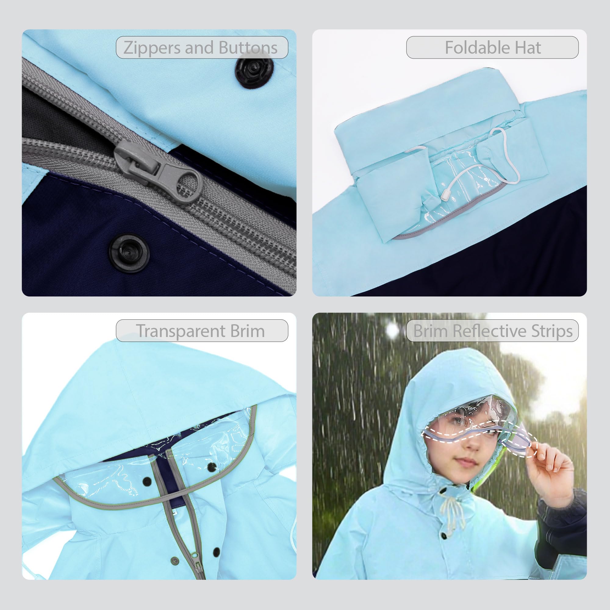 Chubasquero Impermeable Niño Niña Chaqueta Lluvia & Pantalones Traje con Capucha y Bolsa Portátil Impermeable Traje de Lluvia Conjunto Ligero Aire Libre Abrigos para Adolescente 8-14 años