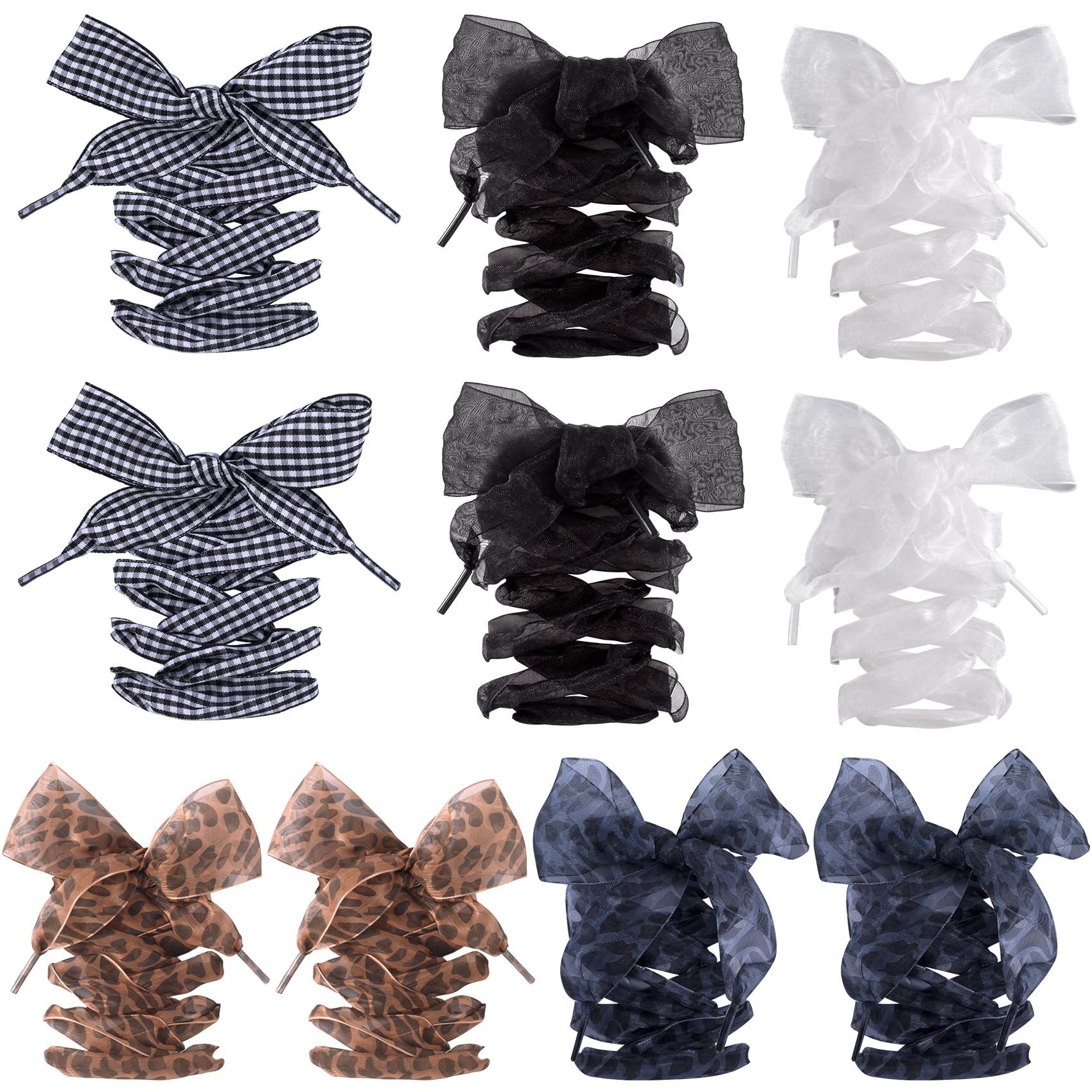 PAGOW Ribbon Shoe Laces for Women, Snow Yarn Lace Ribbon Shoelaces for Sneakers, Leopard Print Fashion Shoestrings Replacement Accessories