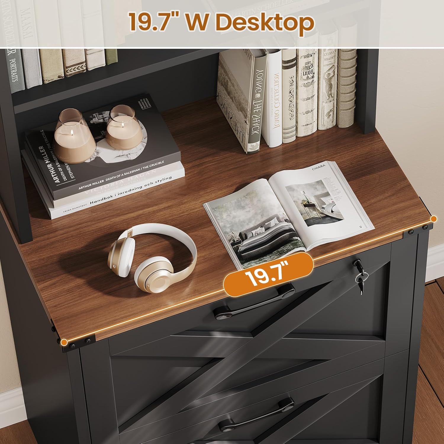 SEDETA 2 Drawer File Cabinet with Lock, Wood Filing Cabinet fits Letter, Legal, A4 Size, Hanging File Folders, Farmhouse File Cabinets for Home Office with Adjustable Storage Shelf (Black)