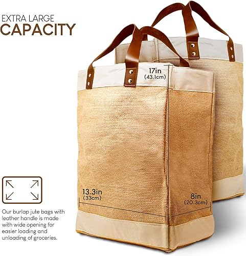 Miniatura 2 de EXULTIMATE Bolsa de mano con correas de piel sintética, reutilizable, arpillera para compras, paquete de 2 unidades, Farmers Market yute plegable