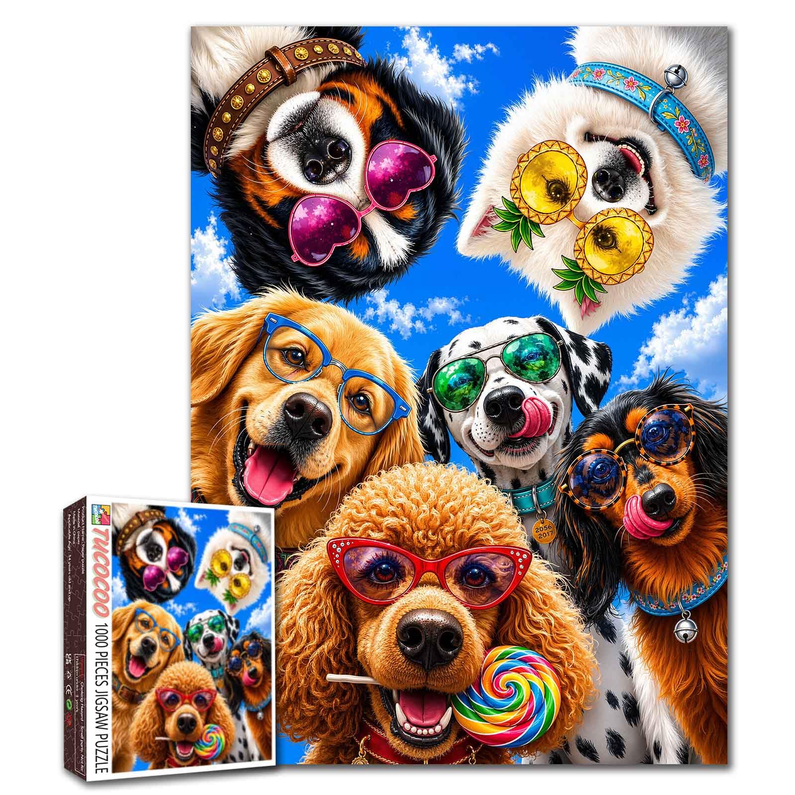 Funny Dog Selfie Jigsaw Puzzles for Adults 1000 Pieces Smiling Dogs DIY Puzzles for Family Activity Games Pet Faces Close-Up Art Jigsaw Puzzles Home Wall Decor Craft Gifts 19.7 X 27.6 Inch