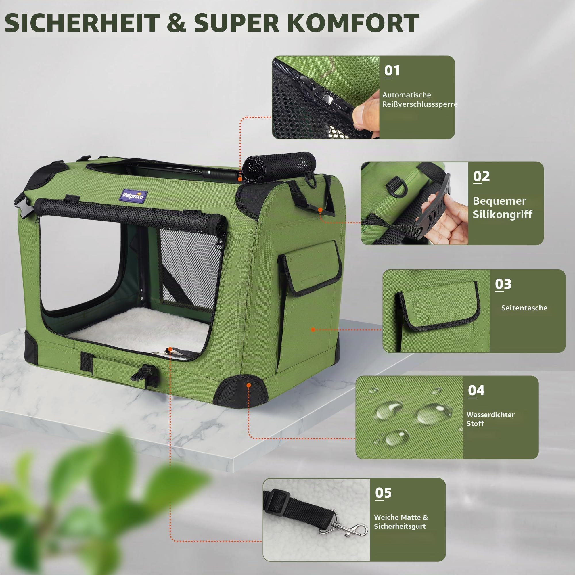 Petprsco Großer Katzentransportbox für 2 Katzen oder kleine Hunde, weicher Haustier-Transportkorb 60x42x42 cm zum Reisen mit Warmer Decke, Faltbarer Schüssel und waschbarem Pad