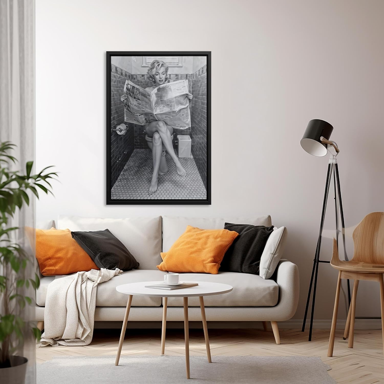 RileyCraftley Marilyn Monroe Canvas Wall Art – Vintage Black and White Bathroom Humor Print – Retro Glam Decor for Restroom or Powder Room