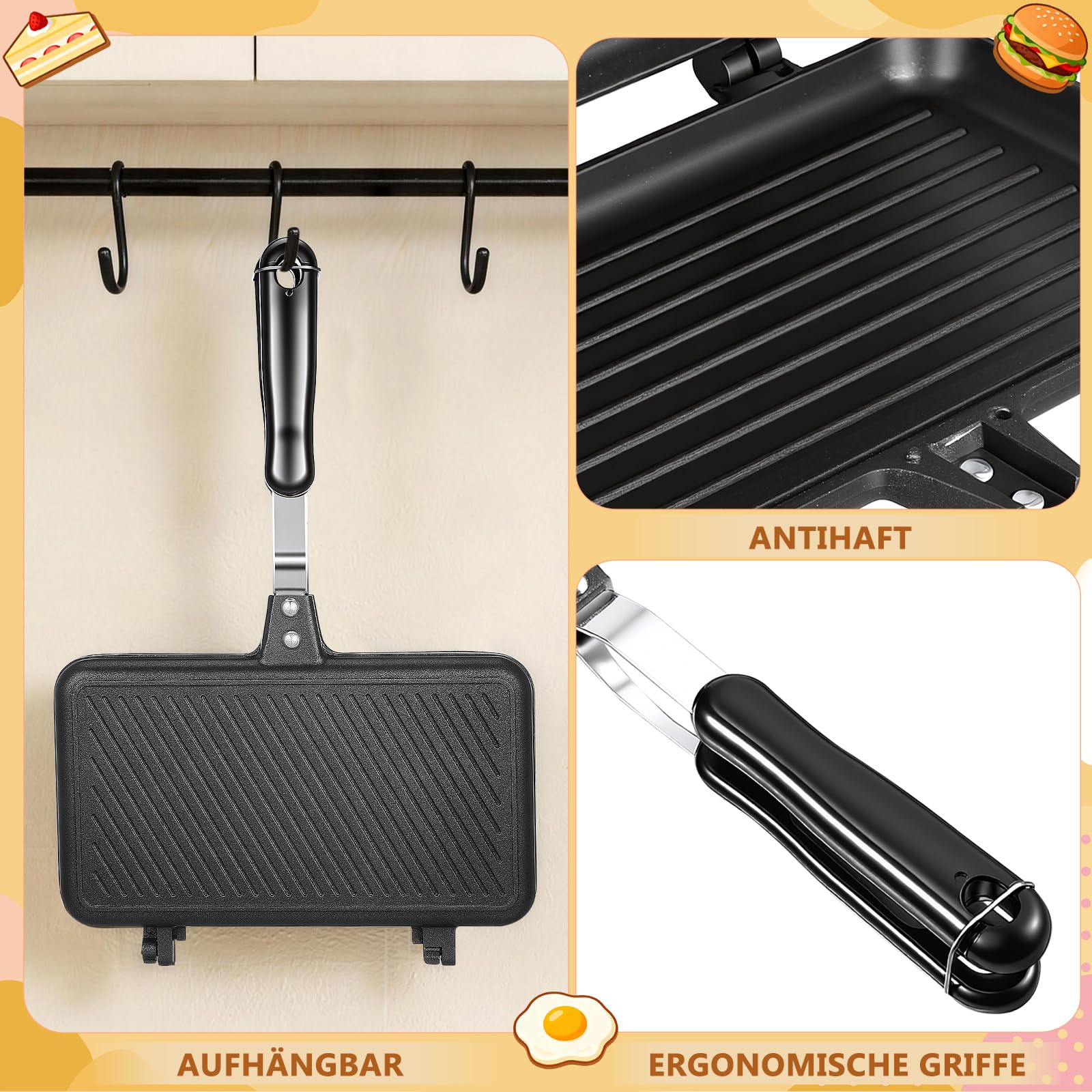 XL Doppelseitig Grillpfanne für Gaskocher, Tortillas Bratpfanne Aluminium Nichtstick Camping Outdoor (Schwarz)