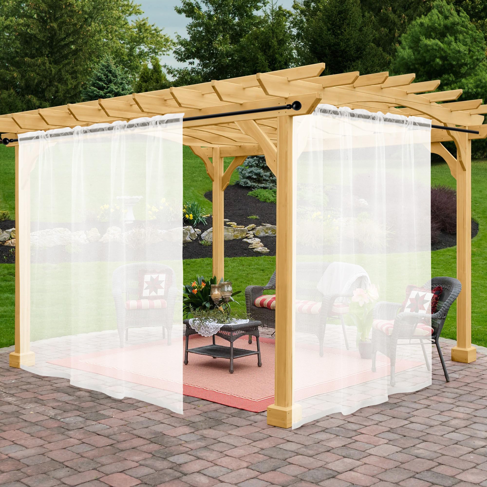 Awnmeow Outdoor Sheer Curtains for Patio Waterproof, 2 Panels Rod Pocket Indoor/Outdoor Voile Off White Sheer Curtain for Pergola, Porch, Cabana and Gazebo, Off White 100 x 84 Inch — image 1