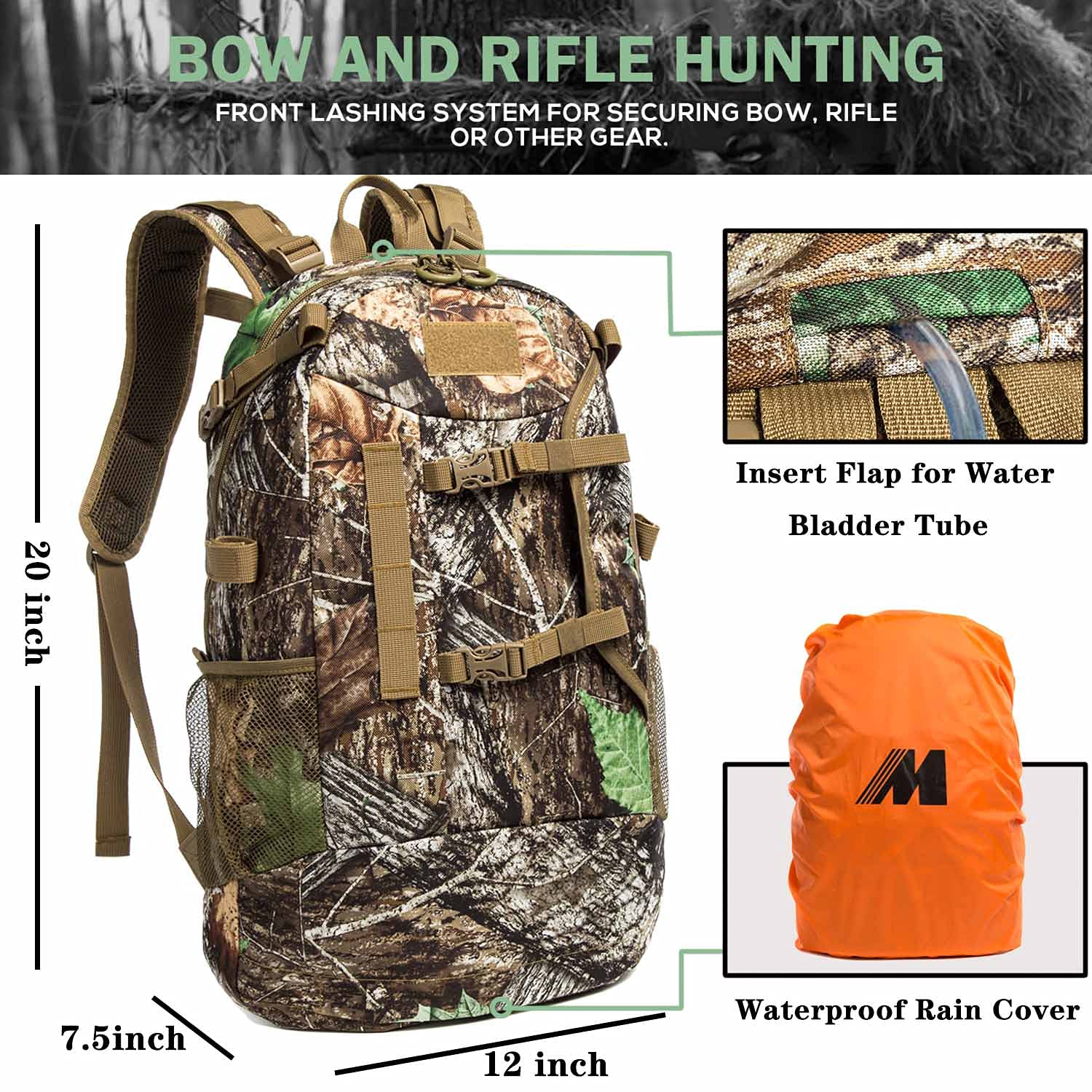 MARITTON Hunting Backpack,Durable Hunting Pack with Bow and Rifle Carry System for Camping,Hunting,Hiking. (Camo-Khaki)